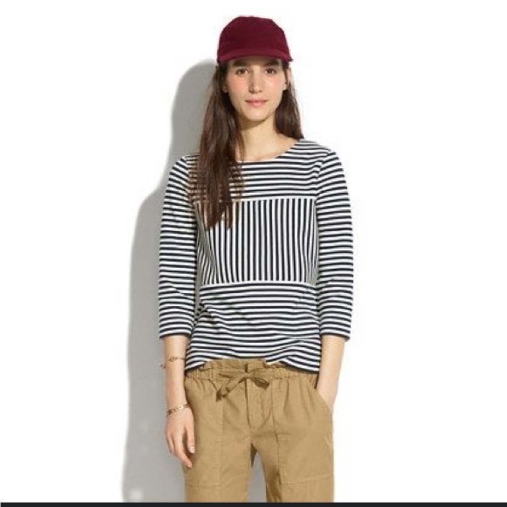 Madewell Gallerist Ponte Top in navy and white stripes sailorcore size S